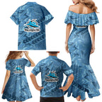 Cronulla Sutherland Sharks Rugby Family Matching Mermaid Dress and Hawaiian Shirt Fierce Mascot Geometric Tribal Art