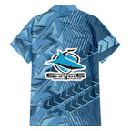Cronulla Sutherland Sharks Rugby Family Matching Puletasi and Hawaiian Shirt Fierce Mascot Geometric Tribal Art