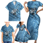 Cronulla Sutherland Sharks Rugby Family Matching Short Sleeve Bodycon Dress and Hawaiian Shirt Fierce Mascot Geometric Tribal Art
