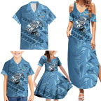 Cronulla Sutherland Sharks Rugby Family Matching Summer Maxi Dress and Hawaiian Shirt Fierce Mascot Geometric Tribal Art