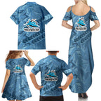 Cronulla Sutherland Sharks Rugby Family Matching Summer Maxi Dress and Hawaiian Shirt Fierce Mascot Geometric Tribal Art