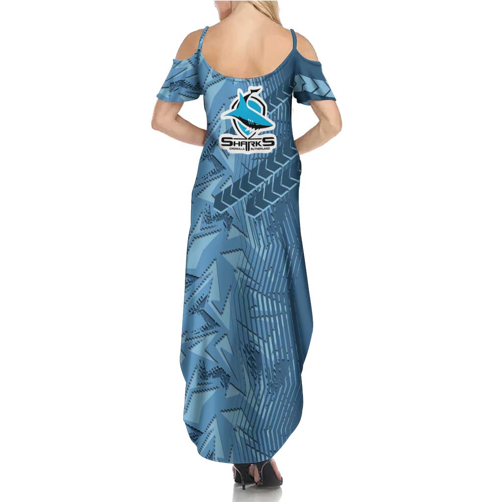 Cronulla Sutherland Sharks Rugby Family Matching Summer Maxi Dress and Hawaiian Shirt Fierce Mascot Geometric Tribal Art