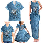 Cronulla Sutherland Sharks Rugby Family Matching Tank Maxi Dress and Hawaiian Shirt Fierce Mascot Geometric Tribal Art