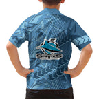 Cronulla Sutherland Sharks Rugby Family Matching Tank Maxi Dress and Hawaiian Shirt Fierce Mascot Geometric Tribal Art