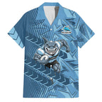 Cronulla Sutherland Sharks Rugby Family Matching Tank Maxi Dress and Hawaiian Shirt Fierce Mascot Geometric Tribal Art