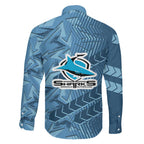 Cronulla Sutherland Sharks Rugby Family Matching Tank Maxi Dress and Hawaiian Shirt Fierce Mascot Geometric Tribal Art