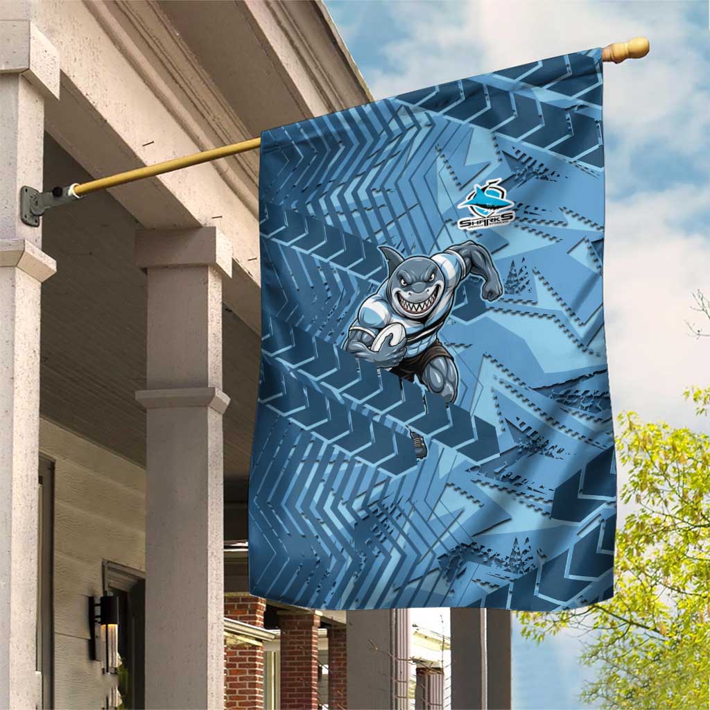 Cronulla Sutherland Sharks Rugby Garden Flag Fierce Mascot Geometric Tribal Art