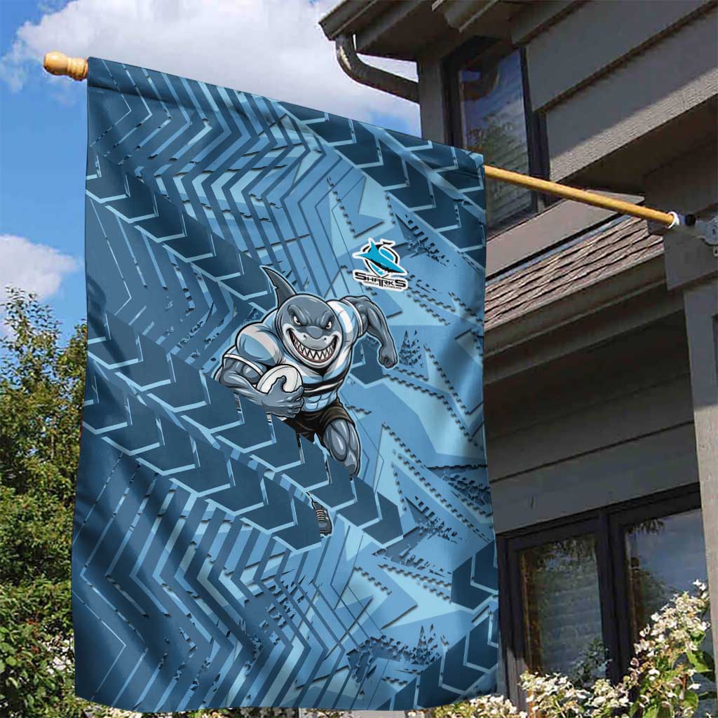 Cronulla Sutherland Sharks Rugby Garden Flag Fierce Mascot Geometric Tribal Art