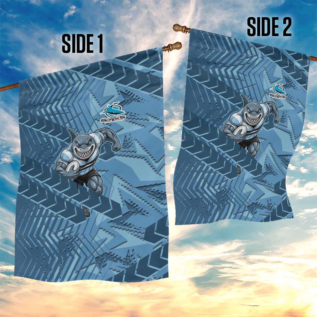 Cronulla Sutherland Sharks Rugby Garden Flag Fierce Mascot Geometric Tribal Art