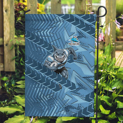 Cronulla Sutherland Sharks Rugby Garden Flag Fierce Mascot Geometric Tribal Art