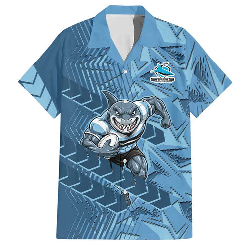 Cronulla Sutherland Sharks Rugby Hawaiian Shirt Fierce Mascot Geometric Tribal Art