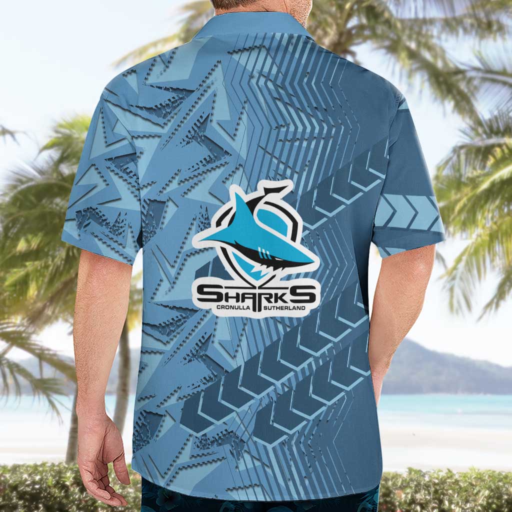 Cronulla Sutherland Sharks Rugby Hawaiian Shirt Fierce Mascot Geometric Tribal Art