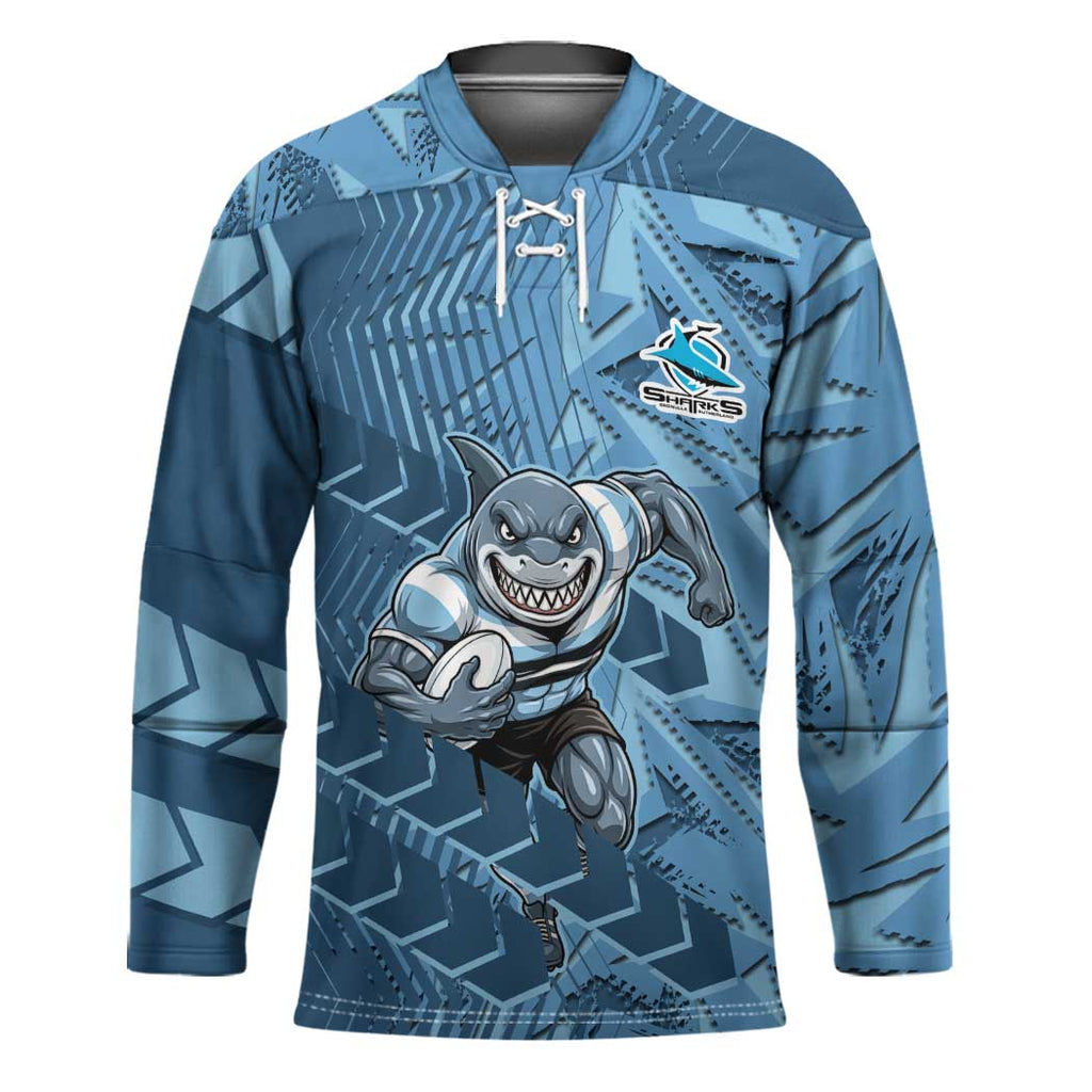 Cronulla Sutherland Sharks Rugby Hockey Jersey Fierce Mascot Geometric Tribal Art