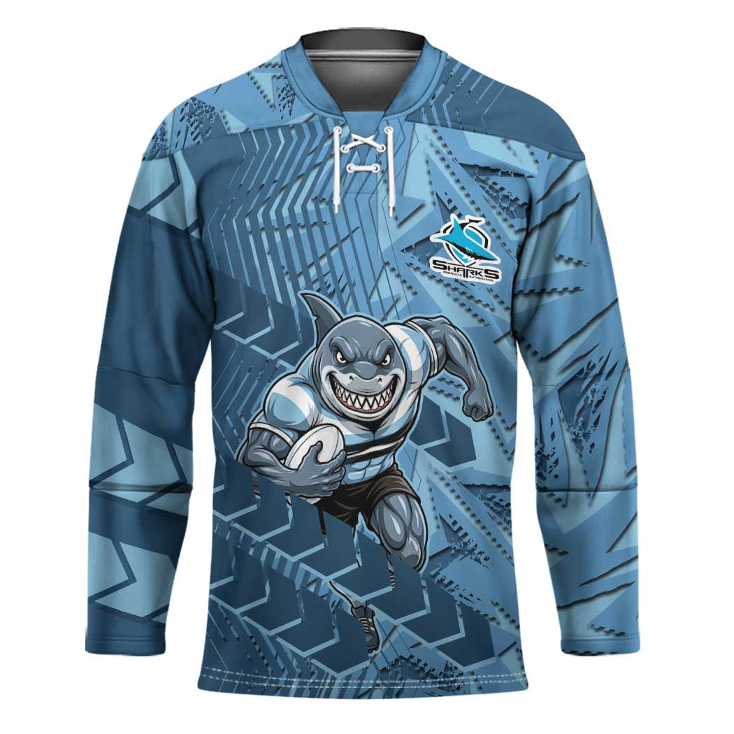 Cronulla Sutherland Sharks Rugby Hockey Jersey Fierce Mascot Geometric Tribal Art