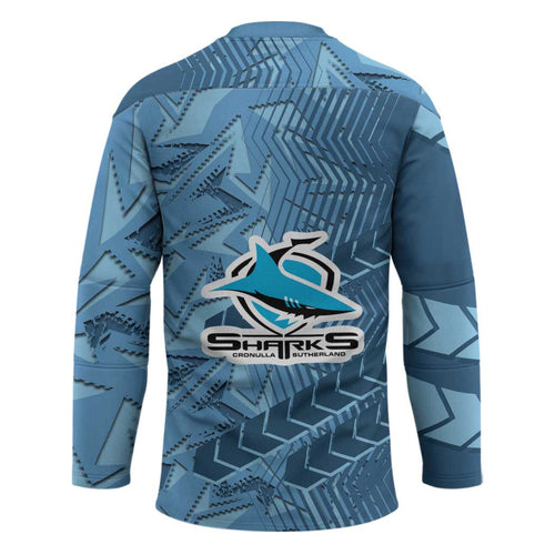 Cronulla Sutherland Sharks Rugby Hockey Jersey Fierce Mascot Geometric Tribal Art