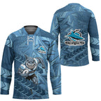 Cronulla Sutherland Sharks Rugby Hockey Jersey Fierce Mascot Geometric Tribal Art
