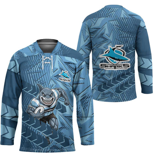 Cronulla Sutherland Sharks Rugby Hockey Jersey Fierce Mascot Geometric Tribal Art