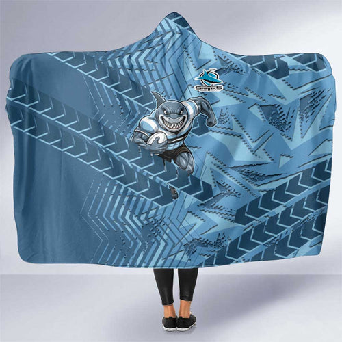 Cronulla Sutherland Sharks Rugby Hooded Blanket Fierce Mascot Geometric Tribal Art