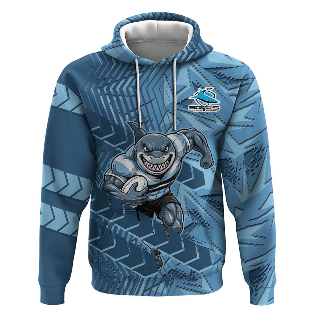 Cronulla Sutherland Sharks Rugby Hoodie Fierce Mascot Geometric Tribal Art