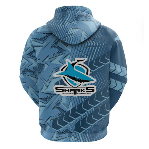 Cronulla Sutherland Sharks Rugby Hoodie Fierce Mascot Geometric Tribal Art