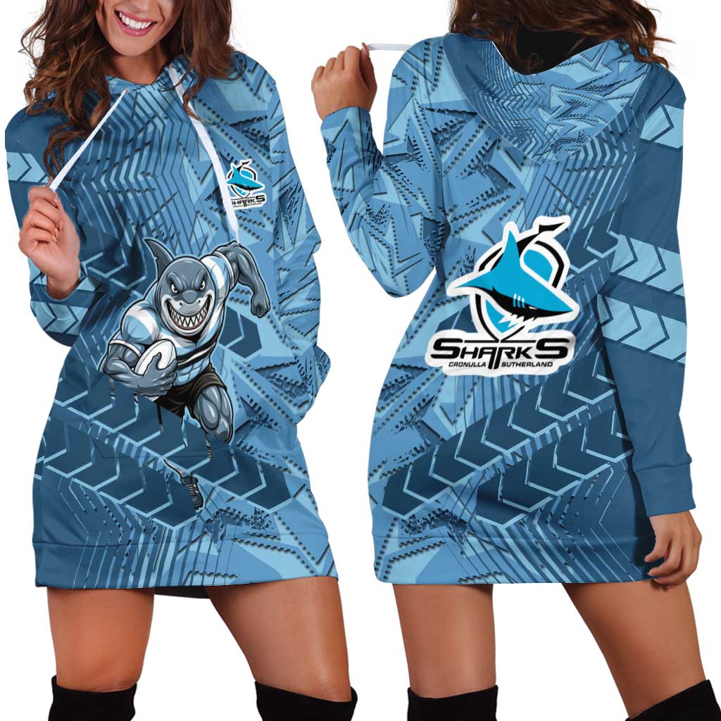 Cronulla Sutherland Sharks Rugby Hoodie Dress Fierce Mascot Geometric Tribal Art