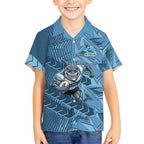 Cronulla Sutherland Sharks Rugby Kid Hawaiian Shirt Fierce Mascot Geometric Tribal Art
