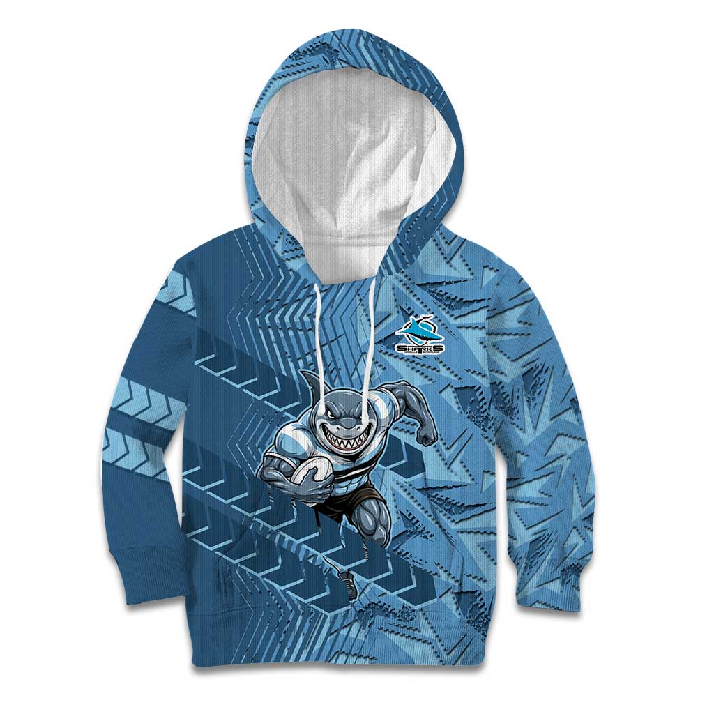 Cronulla Sutherland Sharks Rugby Kid Hoodie Fierce Mascot Geometric Tribal Art