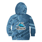Cronulla Sutherland Sharks Rugby Kid Hoodie Fierce Mascot Geometric Tribal Art