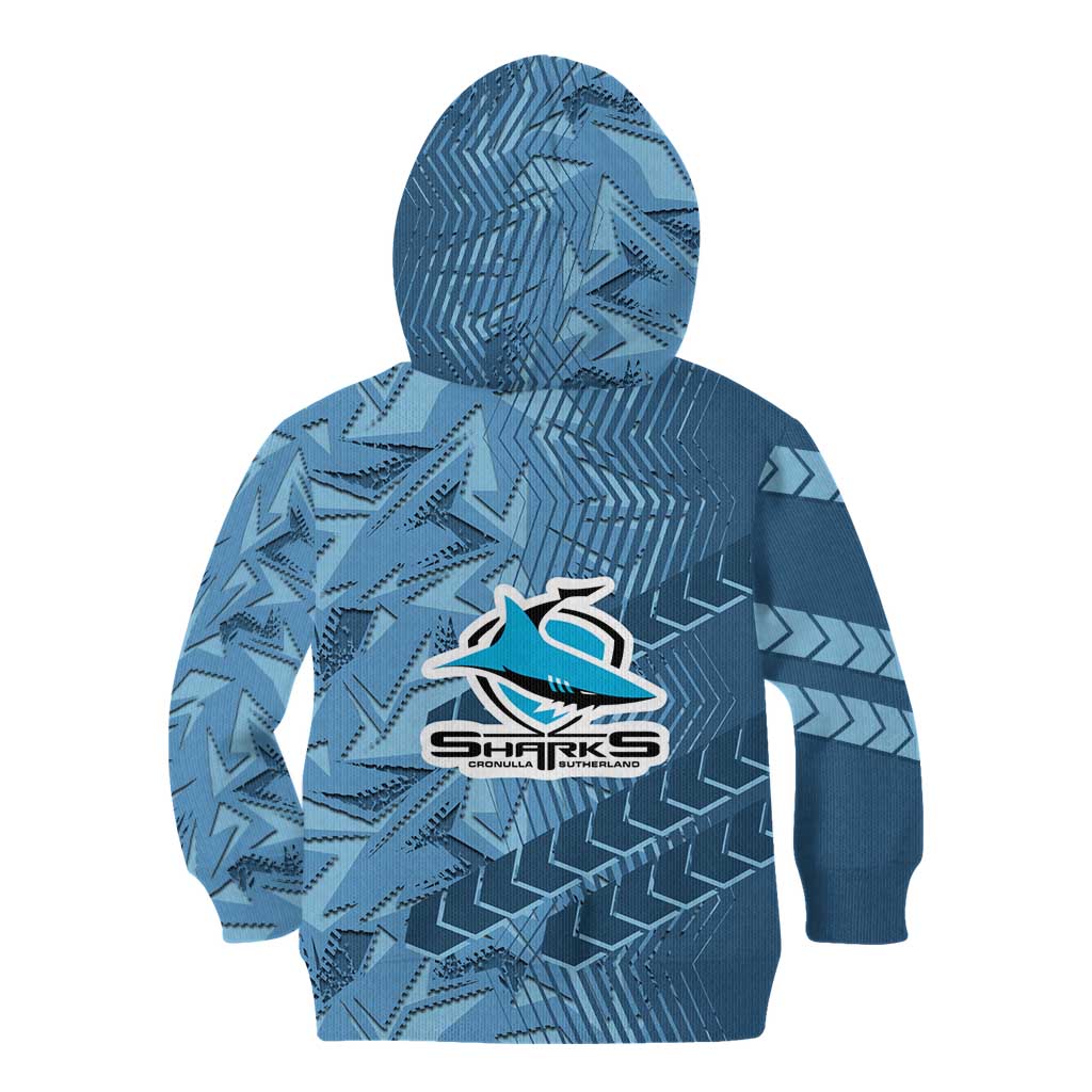 Cronulla Sutherland Sharks Rugby Kid Hoodie Fierce Mascot Geometric Tribal Art