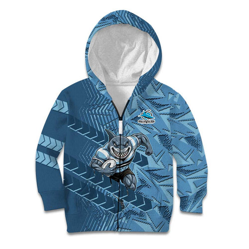 Cronulla Sutherland Sharks Rugby Kid Hoodie Fierce Mascot Geometric Tribal Art