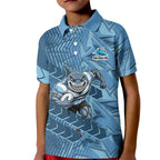 Cronulla Sutherland Sharks Rugby Kid Polo Shirt Fierce Mascot Geometric Tribal Art