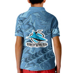 Cronulla Sutherland Sharks Rugby Kid Polo Shirt Fierce Mascot Geometric Tribal Art
