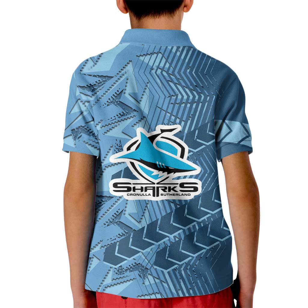 Cronulla Sutherland Sharks Rugby Kid Polo Shirt Fierce Mascot Geometric Tribal Art