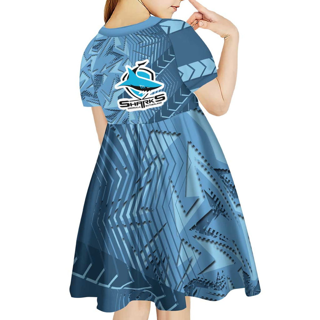 Cronulla Sutherland Sharks Rugby Kid Short Sleeve Dress Fierce Mascot Geometric Tribal Art