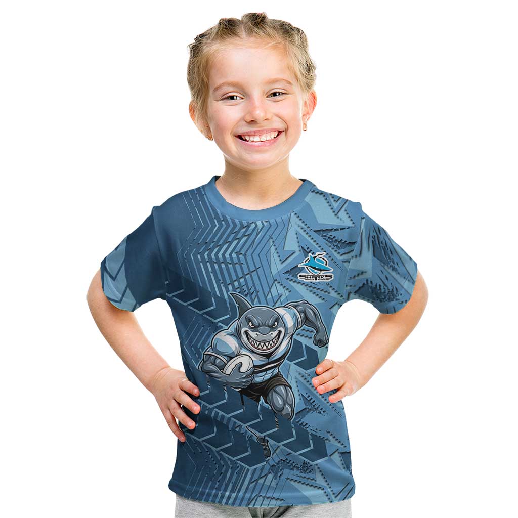Cronulla Sutherland Sharks Rugby Kid T Shirt Fierce Mascot Geometric Tribal Art