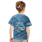 Cronulla Sutherland Sharks Rugby Kid T Shirt Fierce Mascot Geometric Tribal Art