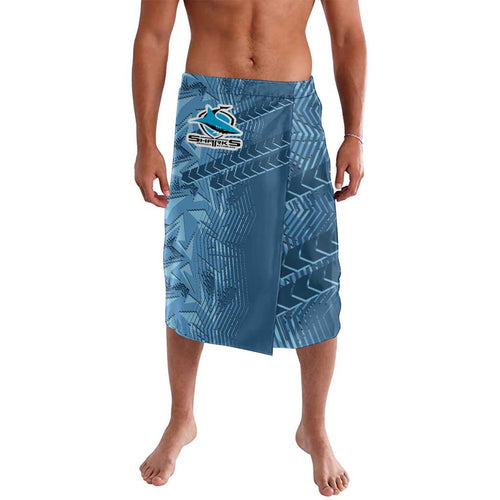 Cronulla Sutherland Sharks Rugby Lavalava Fierce Mascot Geometric Tribal Art