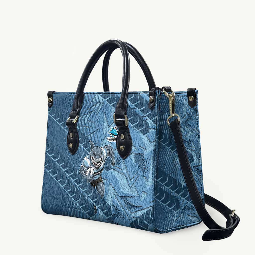 Cronulla Sutherland Sharks Rugby Leather Bag Fierce Mascot Geometric Tribal Art