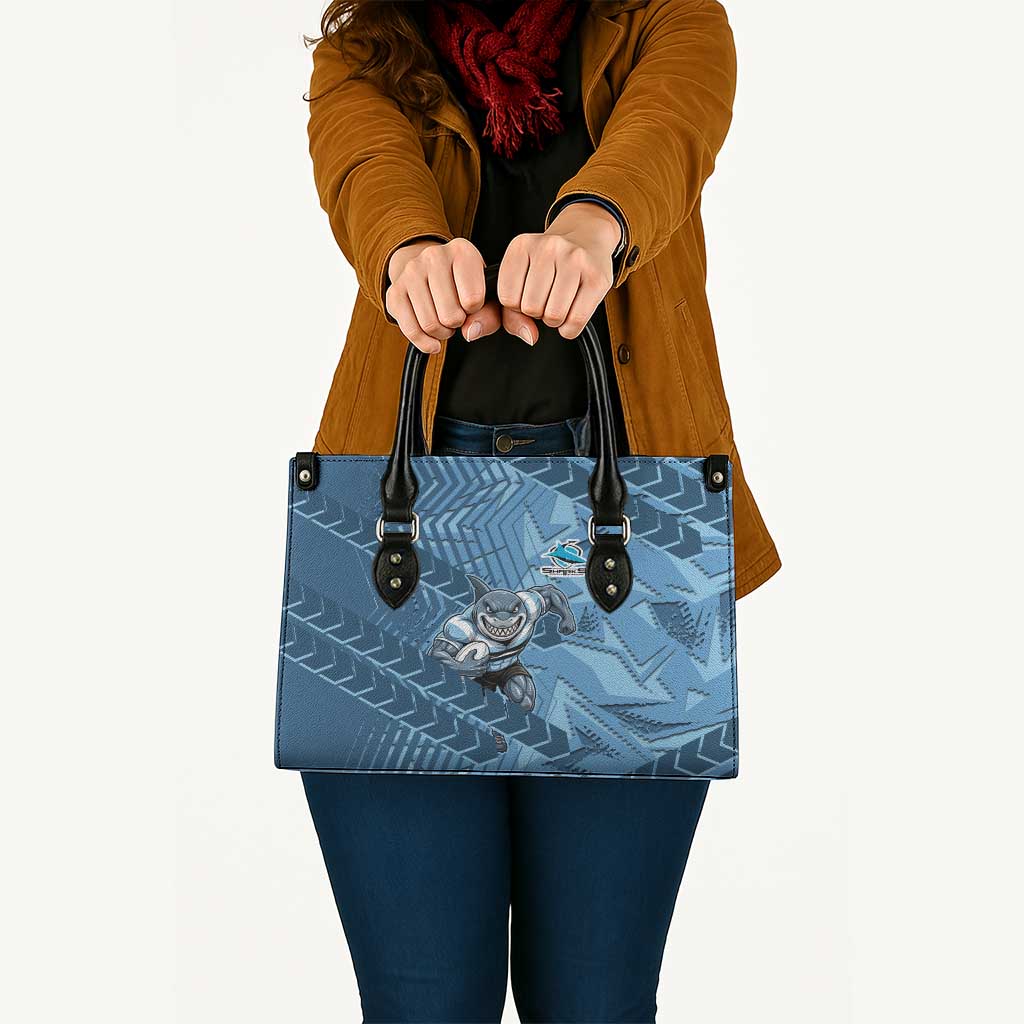 Cronulla Sutherland Sharks Rugby Leather Bag Fierce Mascot Geometric Tribal Art