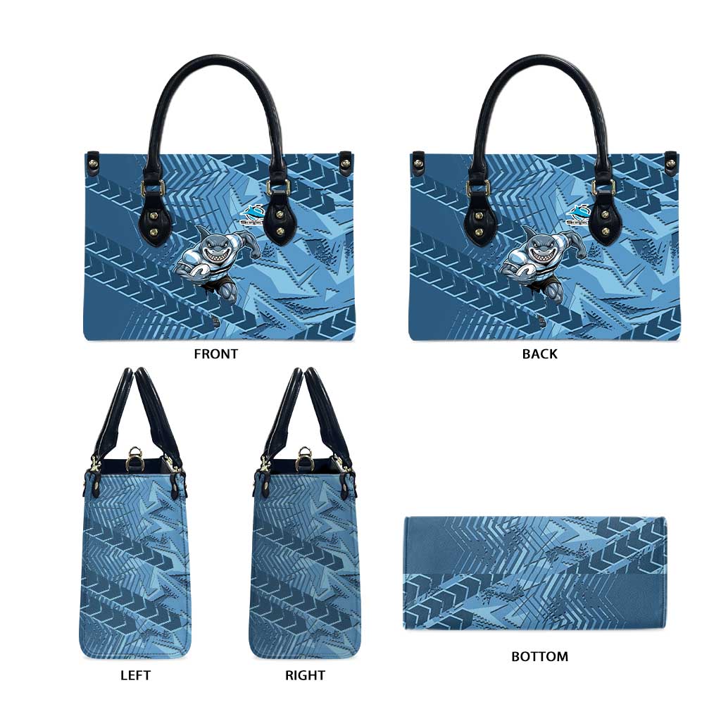 Cronulla Sutherland Sharks Rugby Leather Bag Fierce Mascot Geometric Tribal Art