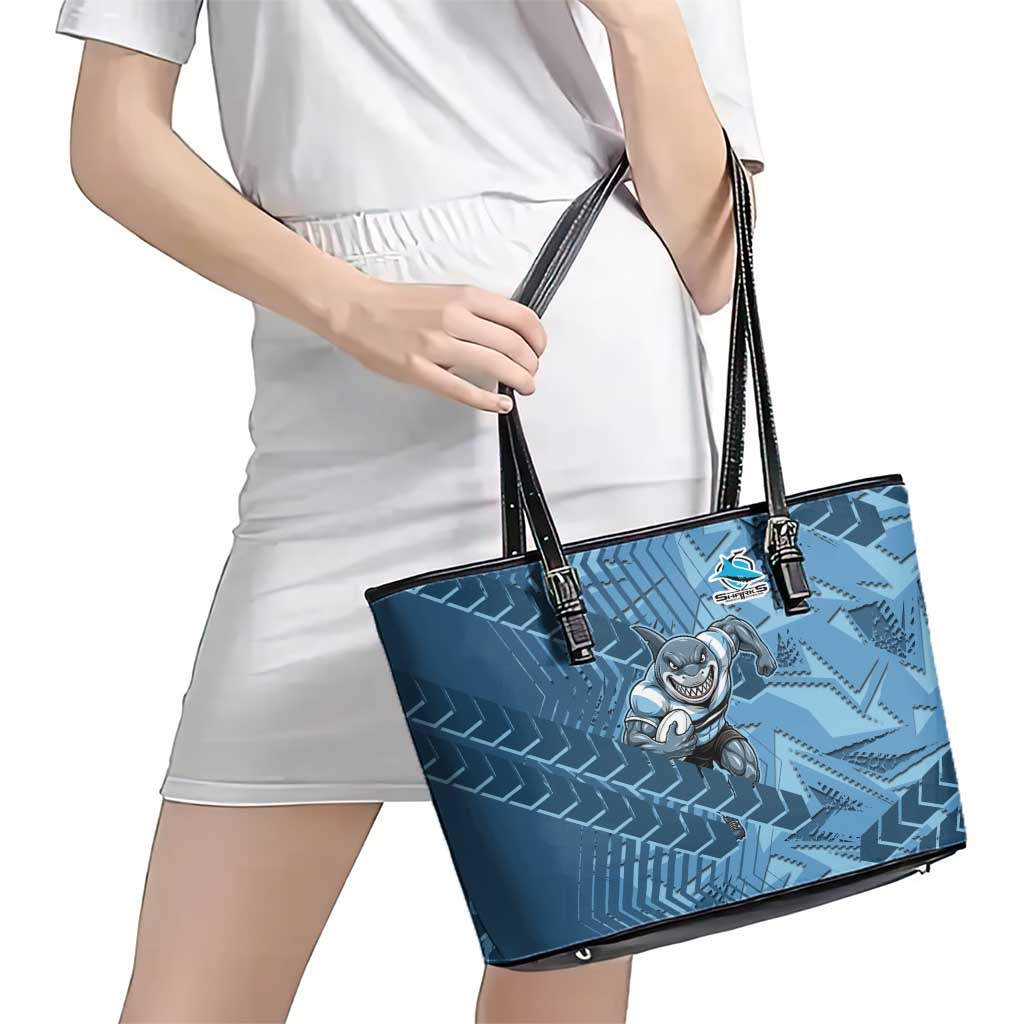 Cronulla Sutherland Sharks Rugby Leather Tote Bag Fierce Mascot Geometric Tribal Art