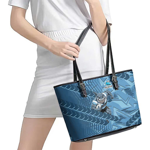 Cronulla Sutherland Sharks Rugby Leather Tote Bag Fierce Mascot Geometric Tribal Art