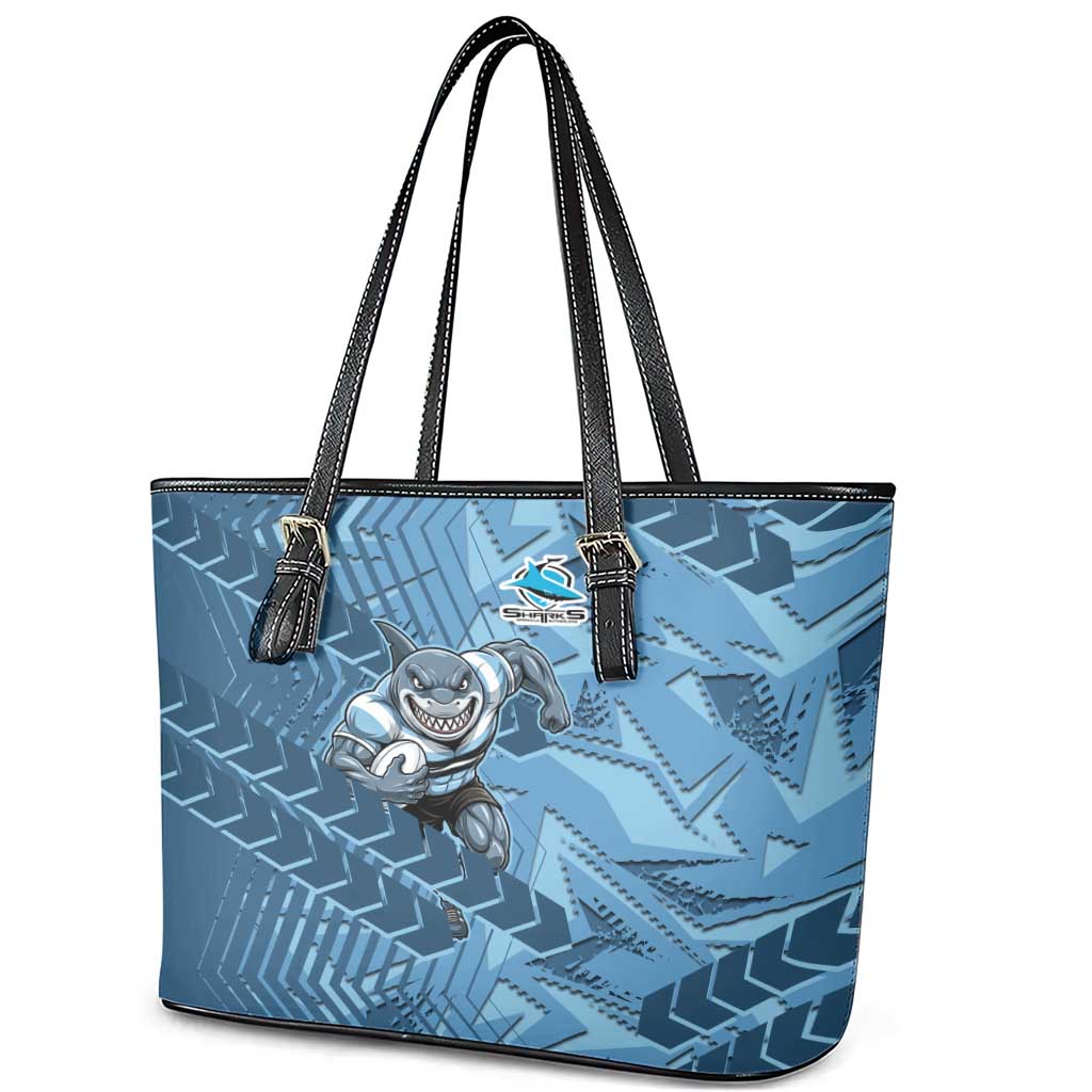 Cronulla Sutherland Sharks Rugby Leather Tote Bag Fierce Mascot Geometric Tribal Art