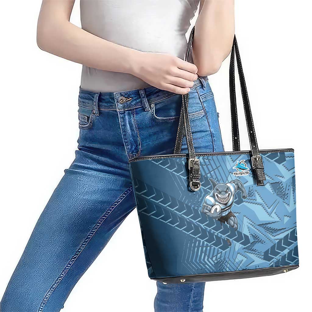 Cronulla Sutherland Sharks Rugby Leather Tote Bag Fierce Mascot Geometric Tribal Art