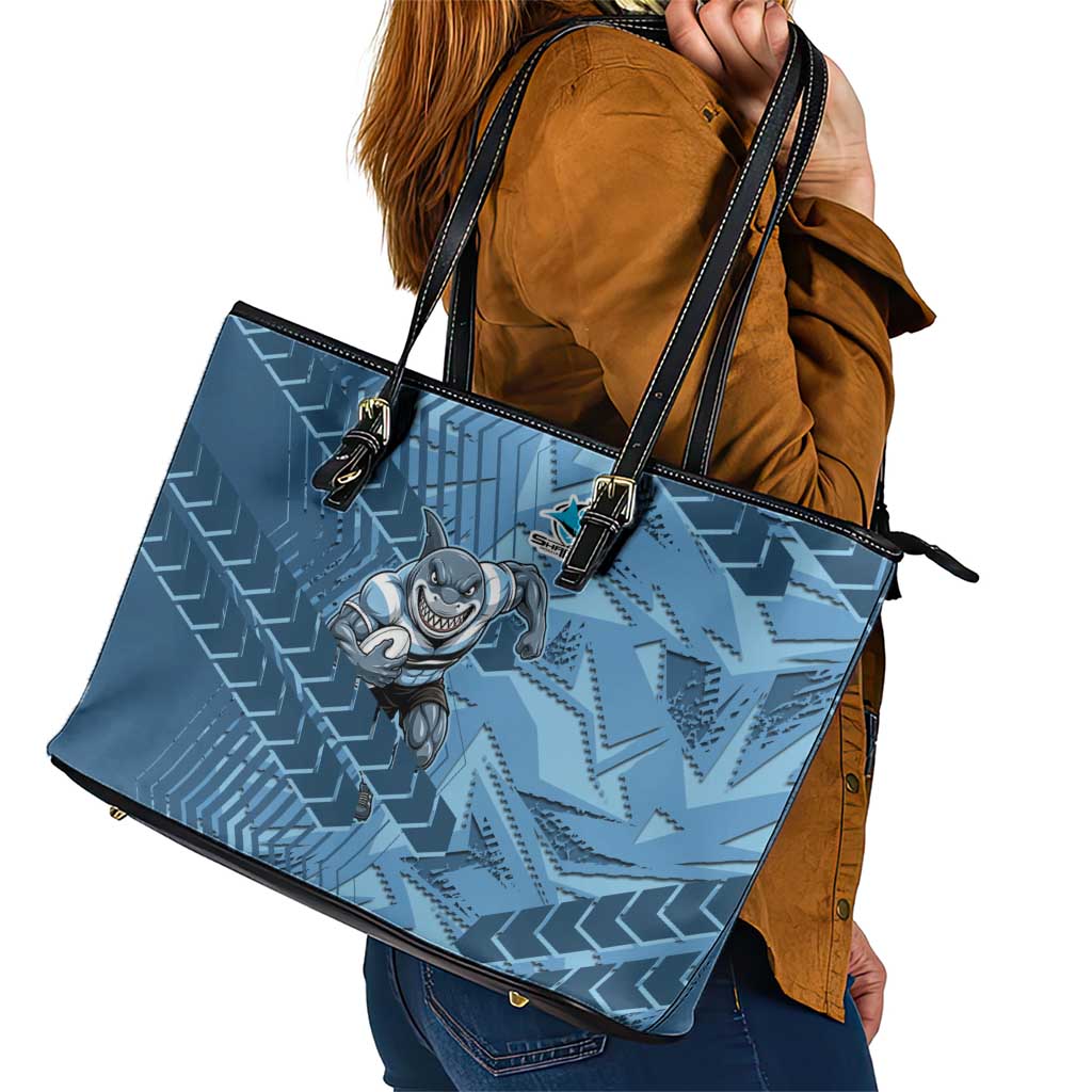 Cronulla Sutherland Sharks Rugby Leather Tote Bag Fierce Mascot Geometric Tribal Art