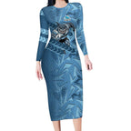 Cronulla Sutherland Sharks Rugby Long Sleeve Bodycon Dress Fierce Mascot Geometric Tribal Art