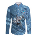 Cronulla Sutherland Sharks Rugby Long Sleeve Button Shirt Fierce Mascot Geometric Tribal Art