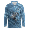 Cronulla Sutherland Sharks Rugby Long Sleeve Polo Shirt Fierce Mascot Geometric Tribal Art