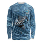Cronulla Sutherland Sharks Rugby Long Sleeve Shirt Fierce Mascot Geometric Tribal Art