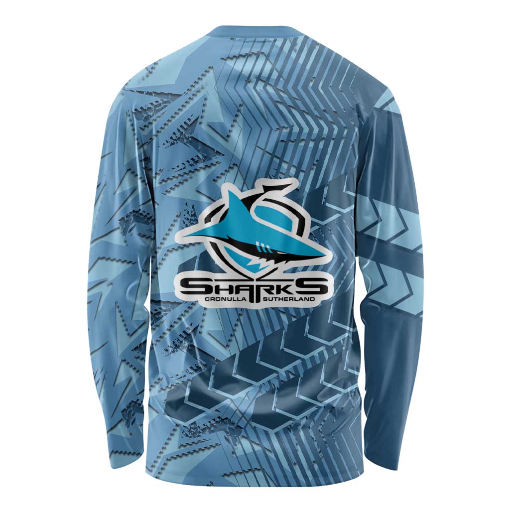 Cronulla Sutherland Sharks Rugby Long Sleeve Shirt Fierce Mascot Geometric Tribal Art